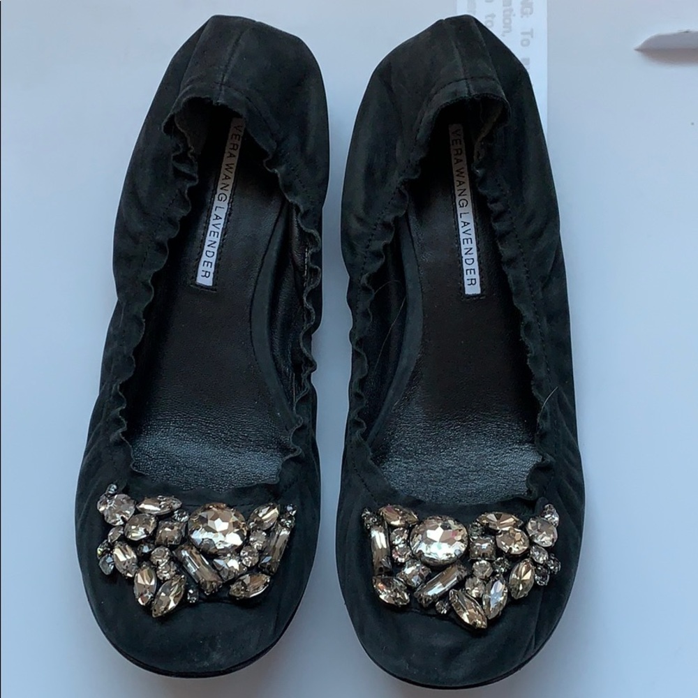 Vera Wang Lavender Black Jeweled Ballet Flats, 7.5